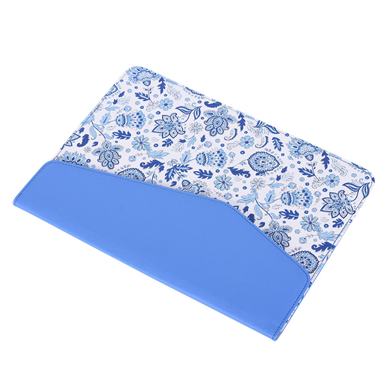 Magnetic Flip Cover PU Leather Laptop Sleeve Flower Pattern Notebook Case - Blue/for 15-inch Laptop
