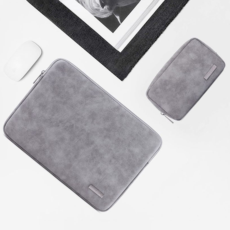 Solid Color Waterproof PU Leather Laptop Sleeve Notebook Case with Small Bag - Grey/for 14-inch Laptop
