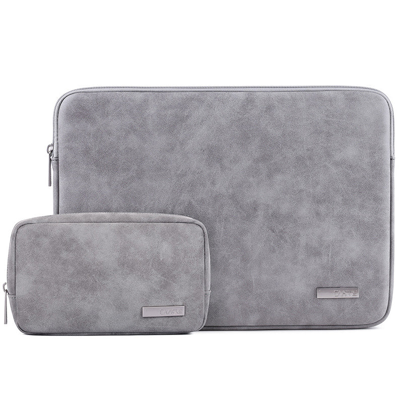 Solid Color Waterproof PU Leather Laptop Sleeve Notebook Case with Small Bag - Grey/for 15-inch Laptop