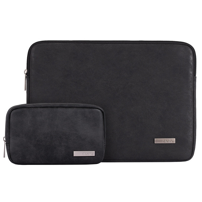 Solid Color Waterproof PU Leather Laptop Sleeve Notebook Case with Small Bag - Black/for 15-inch Laptop