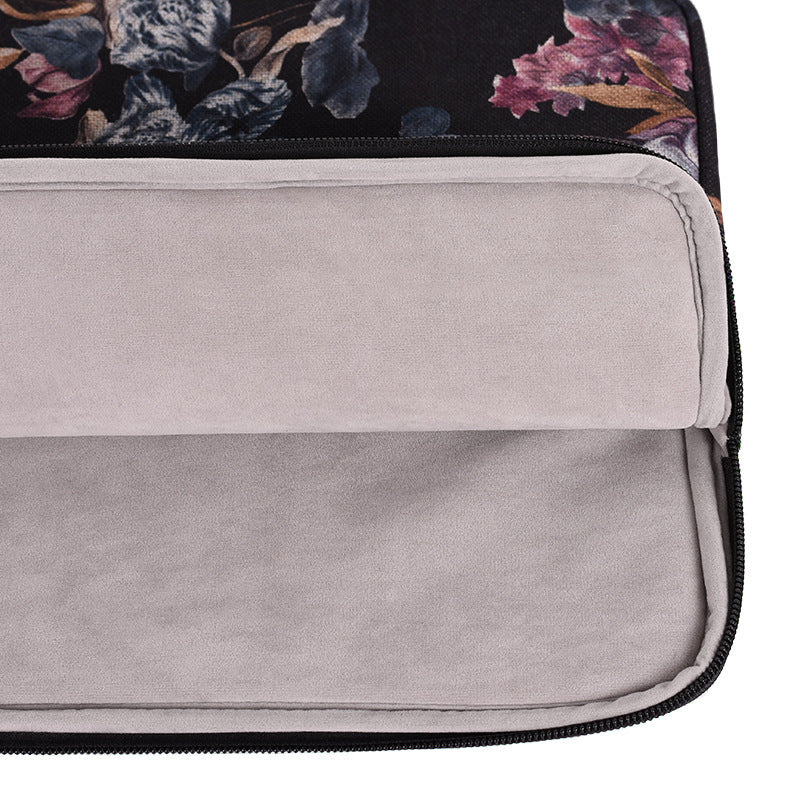 Watercolor Flower Pattern Polyester Laptop Computer Sleeve Carrying Case with Small Bag - Black/for 12-inch Laptop