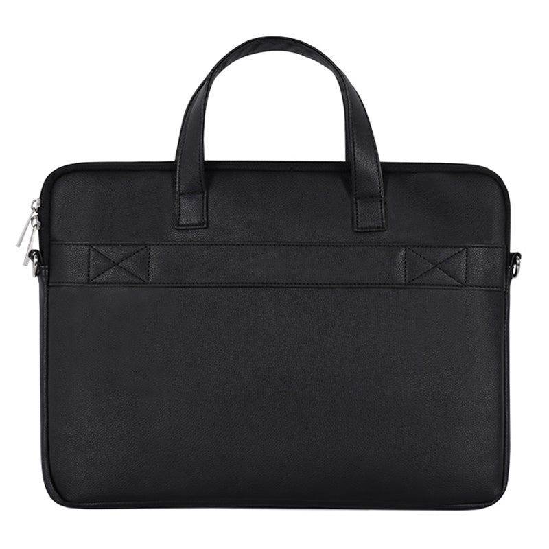 Zebra Stripes Laptop Protective Sleeve Case PU Leather Notebook Handbag with Shoulder Strap - Black/for 13-inch Laptop