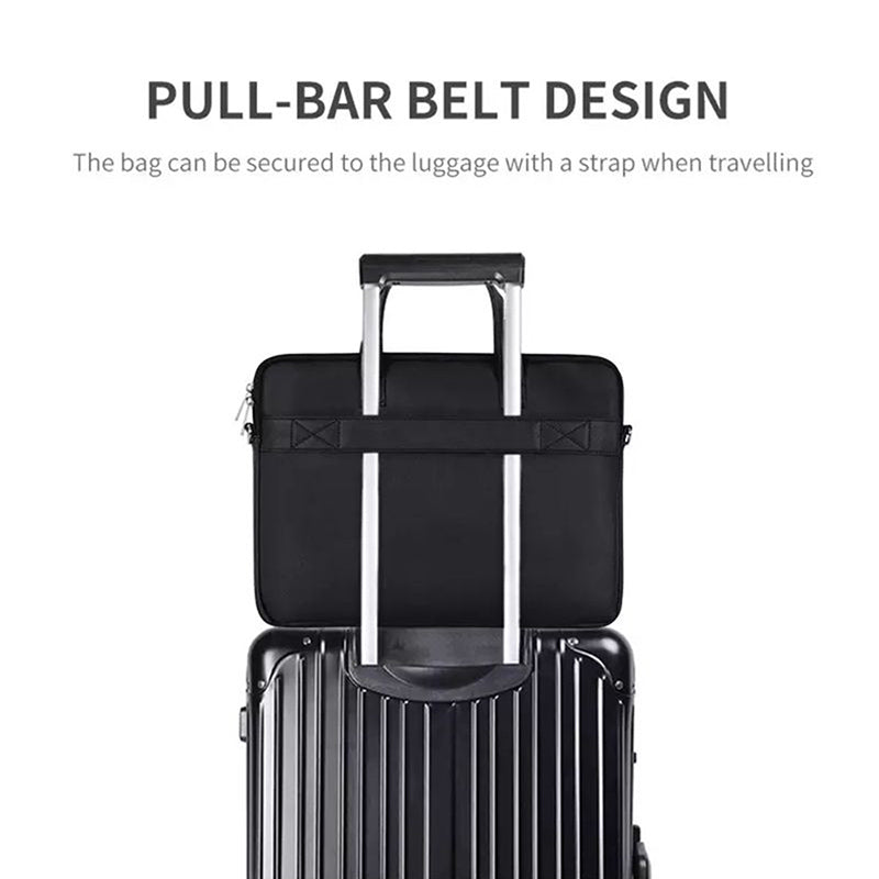 Zebra Stripes Laptop Protective Sleeve Case PU Leather Notebook Handbag with Shoulder Strap - Black/for 15-inch Laptop