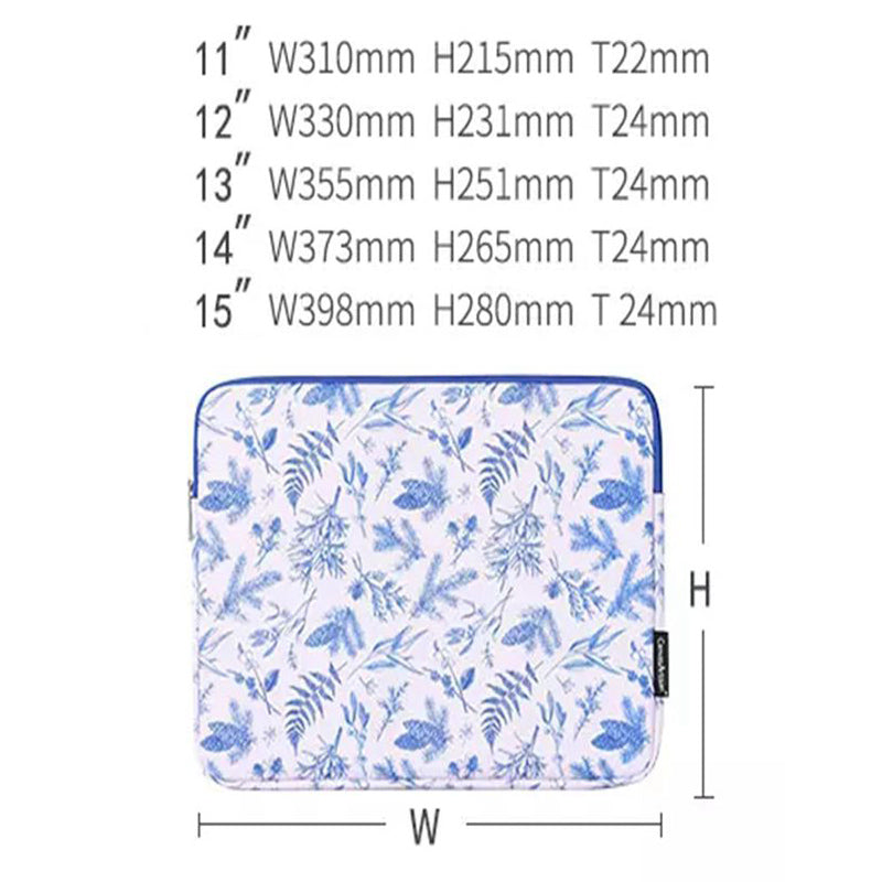Leaves Printing Ultra Slim Notebook Carrying Bag Zipper Laptop Sleeve Case - White/for 12-inch Laptop