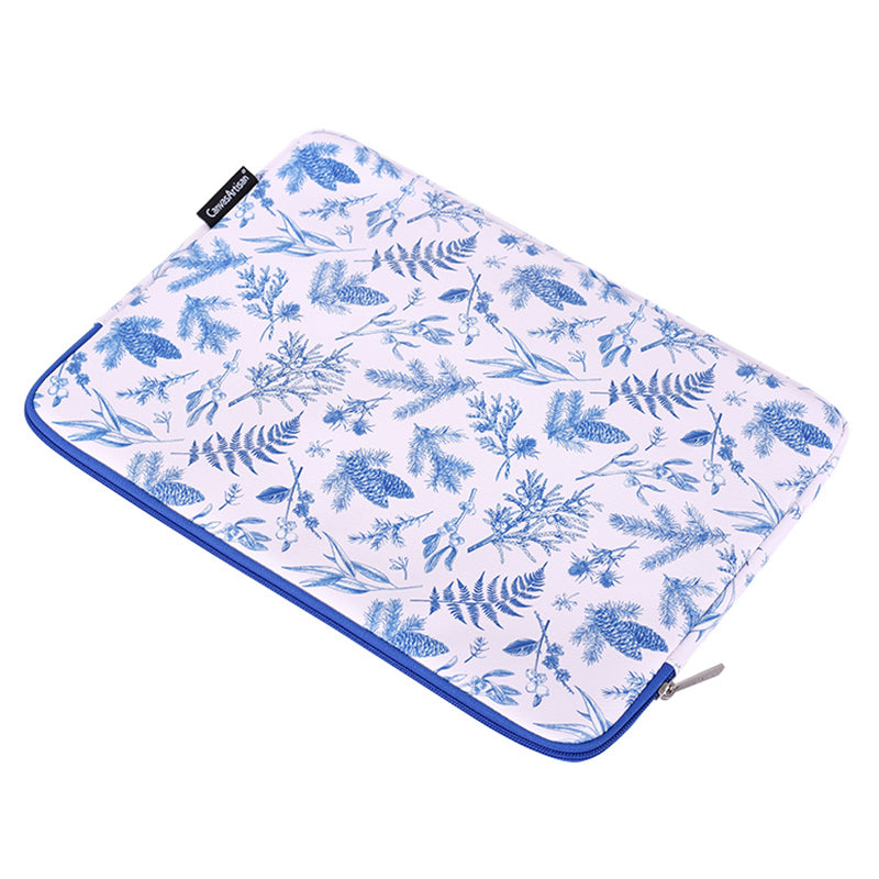 Leaves Printing Ultra Slim Notebook Carrying Bag Zipper Laptop Sleeve Case - White/for 12-inch Laptop