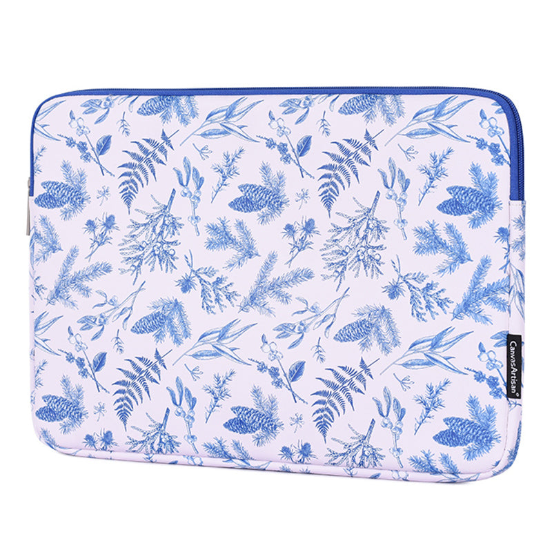 Leaves Printing Ultra Slim Notebook Carrying Bag Zipper Laptop Sleeve Case - White/for 12-inch Laptop