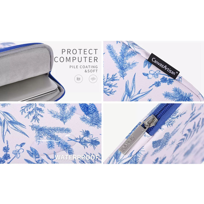 Leaves Printing Ultra Slim Notebook Carrying Bag Zipper Laptop Sleeve Case - White/for 12-inch Laptop