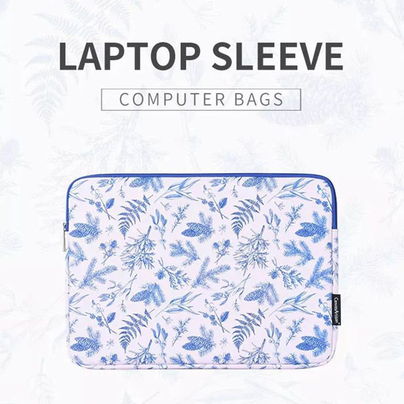 Leaves Printing Ultra Slim Notebook Carrying Bag Zipper Laptop Sleeve Case - White/for 13-inch Laptop