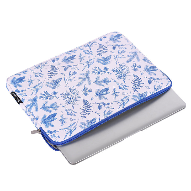 Leaves Printing Ultra Slim Notebook Carrying Bag Zipper Laptop Sleeve Case - White/for 14-inch Laptop