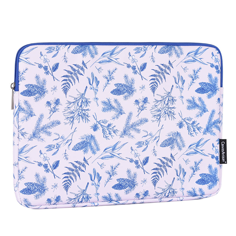 Leaves Printing Ultra Slim Notebook Carrying Bag Zipper Laptop Sleeve Case - White/for 15-inch Laptop