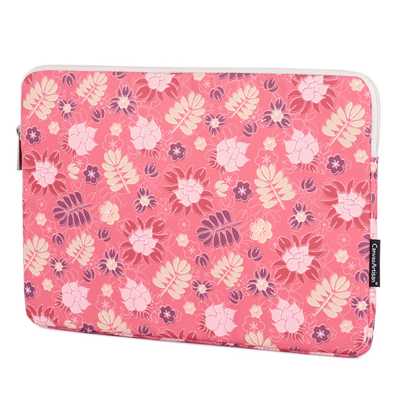 Flowers Leaves Pattern Laptop Carrying Bag Protective Notebook Sleeve with Small Bag - Pink/for 14-inch Laptop