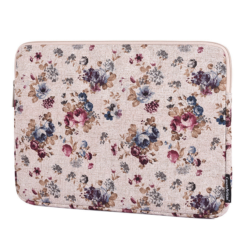 Soft Liner Full Prottection Laptop Sleeve Flower Pattern Notebook Carrying Case with Small Bag - White/for 14-inch Laptop