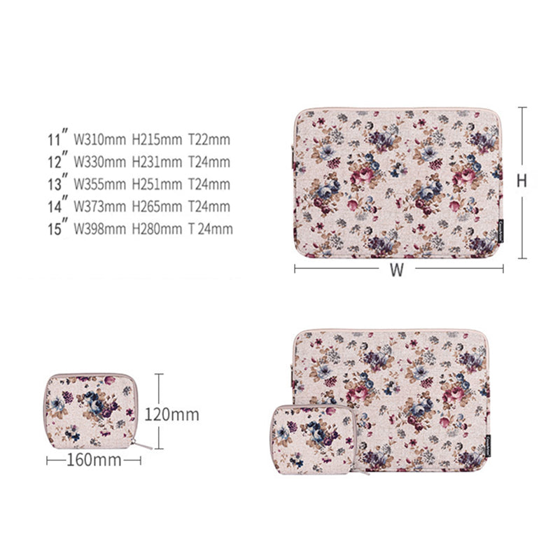 Soft Liner Full Prottection Laptop Sleeve Flower Pattern Notebook Carrying Case with Small Bag - White/for 14-inch Laptop