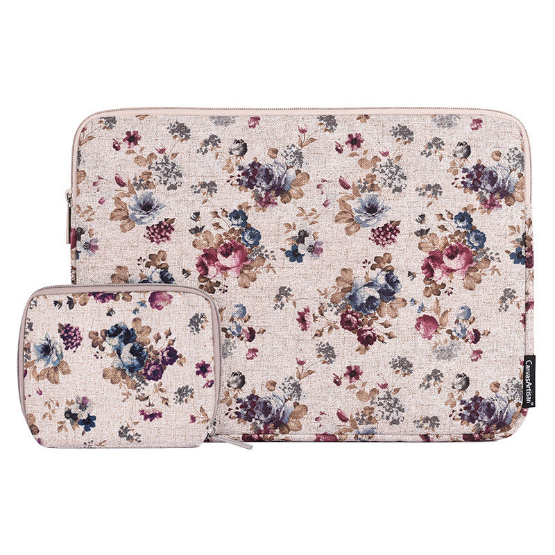 Soft Liner Full Prottection Laptop Sleeve Flower Pattern Notebook Carrying Case with Small Bag - White/for 15-inch Laptop