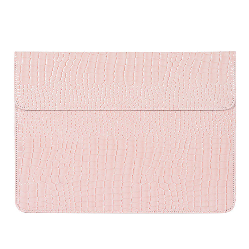 Crocodile Texture PU Leather Anti-scratch Notebook Bag Magnetic Flip Cover Laptop Sleeve - Beige/for 15-inch Laptop