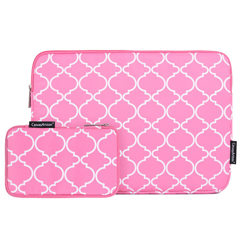 Rhombus Grid Pattern Laptop Sleeve Screatch-resistant Zipper Notebook Bag with Small Bag - Pink/for 11-inch Laptop