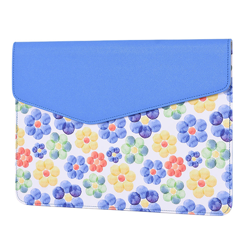 Canvasartian E51-13 Magnetic Closure Laptop Sleeve PU Leather Flower Pattern Notebook Bag - Blue/for 12-inch Laptop