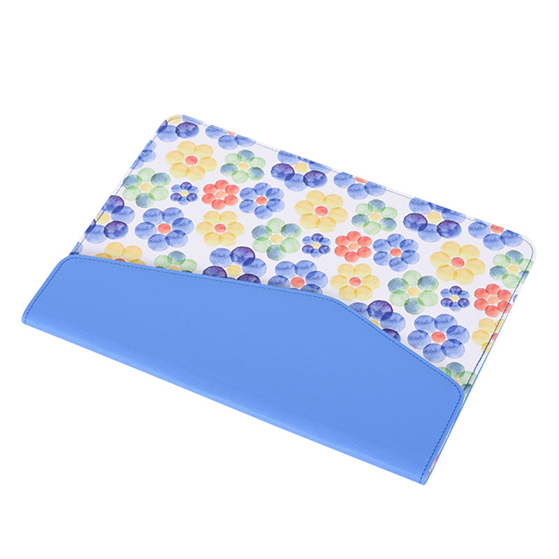 Canvasartian E51-13 Magnetic Closure Laptop Sleeve PU Leather Flower Pattern Notebook Bag - Blue/for 14-inch Laptop