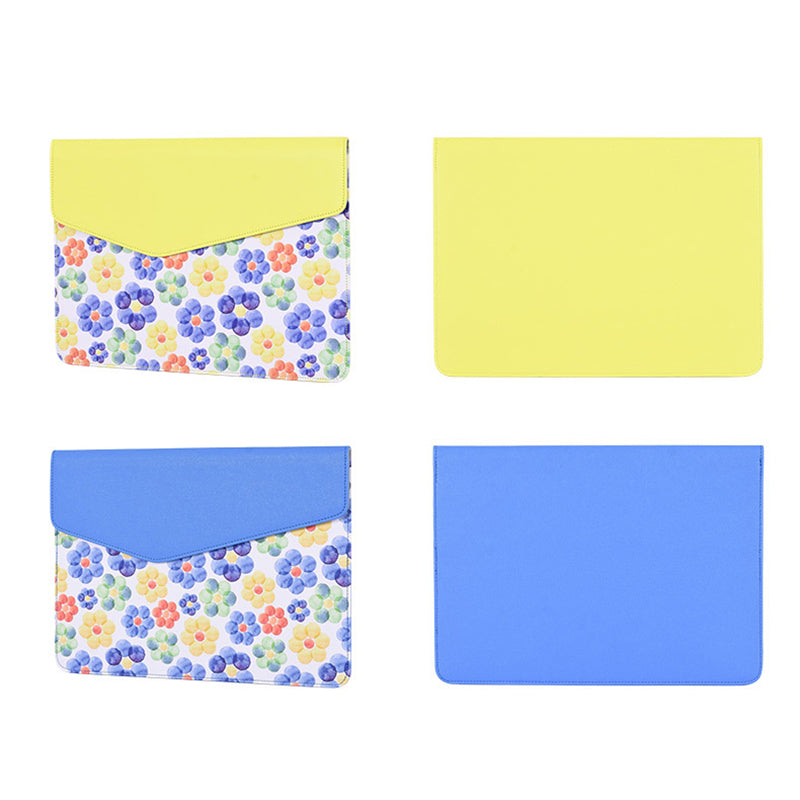 Magnetic Closure Laptop Sleeve PU Leather Flower Pattern Notebook Bag - Yellow/for 13-inch Laptop