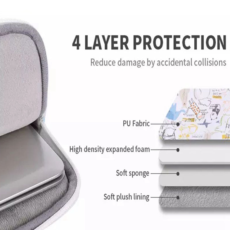 Cartoon Animals Printing Ultra-thin Laptop Sleeve Notebook Carrying Bag with Small Bag - White/for 12-inch Laptop