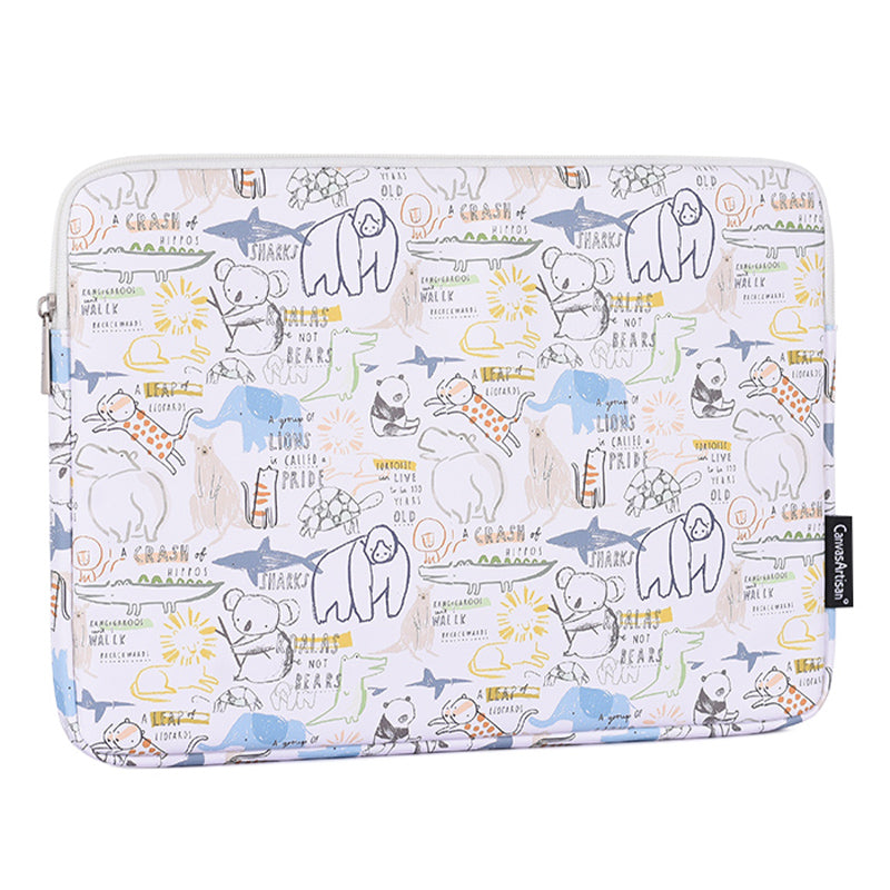 Cartoon Animals Printing Ultra-thin Laptop Sleeve Notebook Carrying Bag with Small Bag - White/for 14-inch Laptop