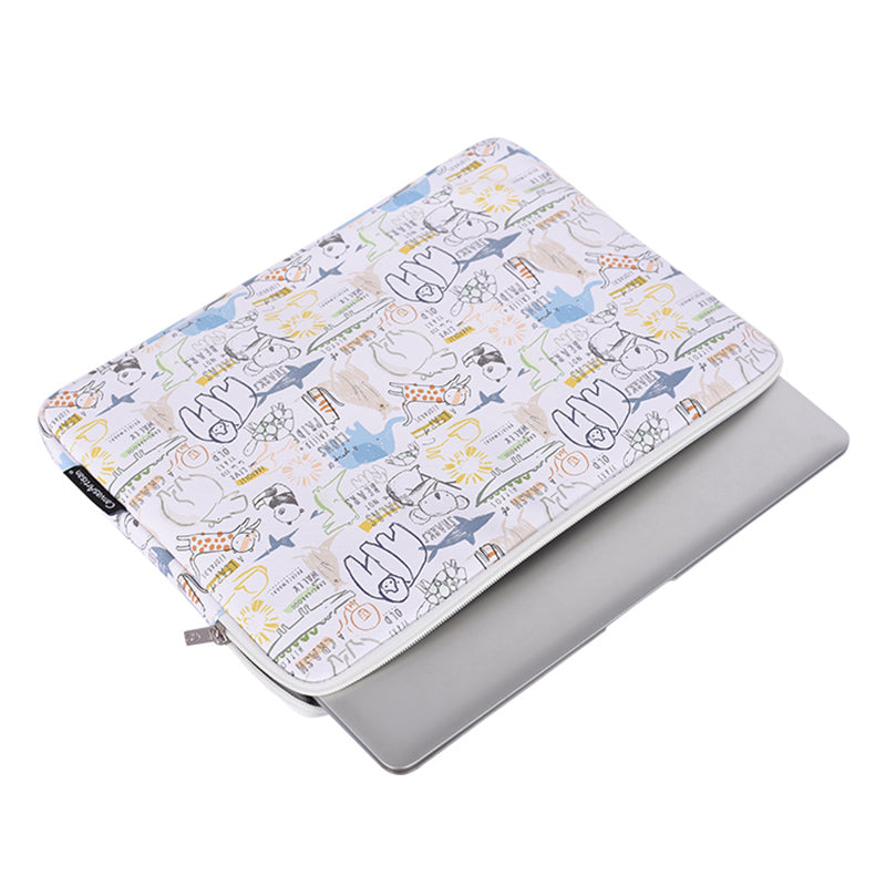Cartoon Animals Printing Ultra-thin Laptop Sleeve Notebook Carrying Bag with Small Bag - White/for 15-inch Laptop