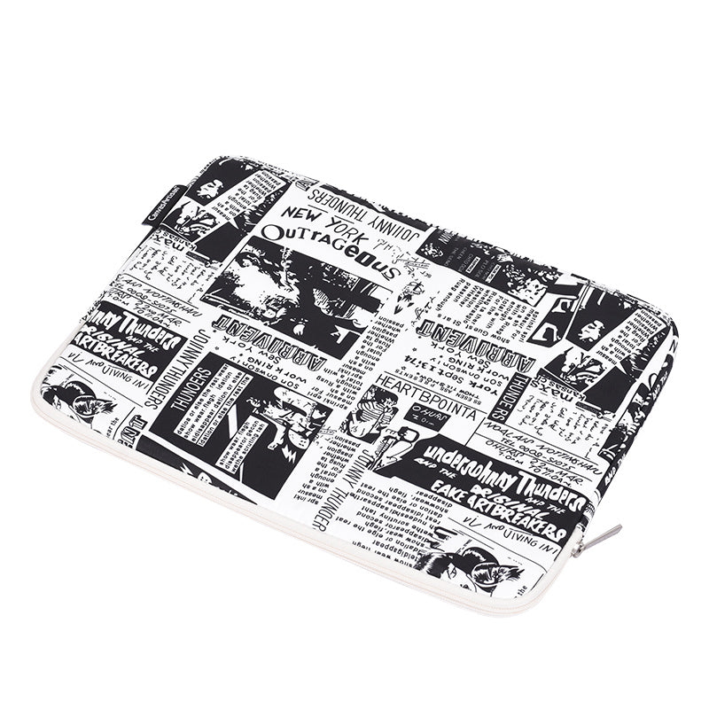 Black White Anime Pattern Polyester Laptop Carrying Bag Soft Liner Notebook Sleeve with Small Bag - White/for 11-inch Laptop