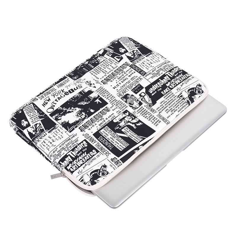 Black White Anime Pattern Polyester Laptop Carrying Bag Soft Liner Notebook Sleeve with Small Bag - White/for 14-inch Laptop