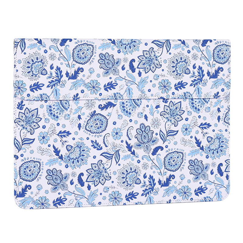 Magnetic Closure PU Leather Laptop Sleeve Flower Pattern Notebook Carrying Bag - White/for 13-inch Laptop