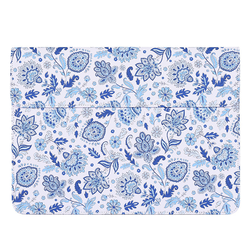 Magnetic Closure PU Leather Laptop Sleeve Flower Pattern Notebook Carrying Bag - White/for 14-inch Laptop