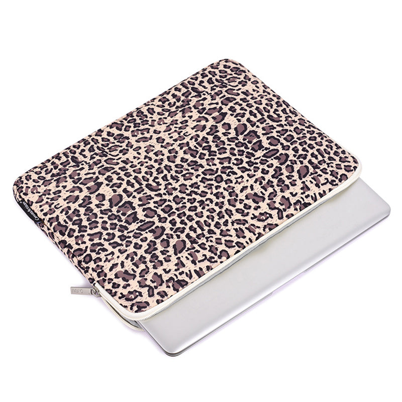 Canvasartisan H31-T0123 Leopard Printing Laptop Sleeve Scratch-resistant Notebook Pouch with Small Bag for 15-inch Laptop - Pink