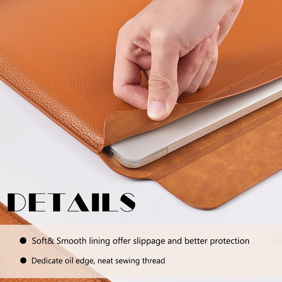 WIWU Skin Pro II Series Cowhide Genuine Leather Solid Color Waterproof Laptop Sleeve Notebook Bag with Magnetic Closure for MacBook Pro 16.2-inch 2021 A2485 - Black