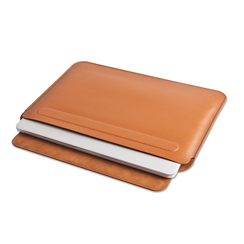 WIWU Skin Pro II Series Ultra-thin Cowhide Genuine Leather Magnetic Flip Laptop Sleeve Notebook Bag for MacBook 13 Air 2011/2012(A1369/A1466/A1278/A1425/A1502) - Brown