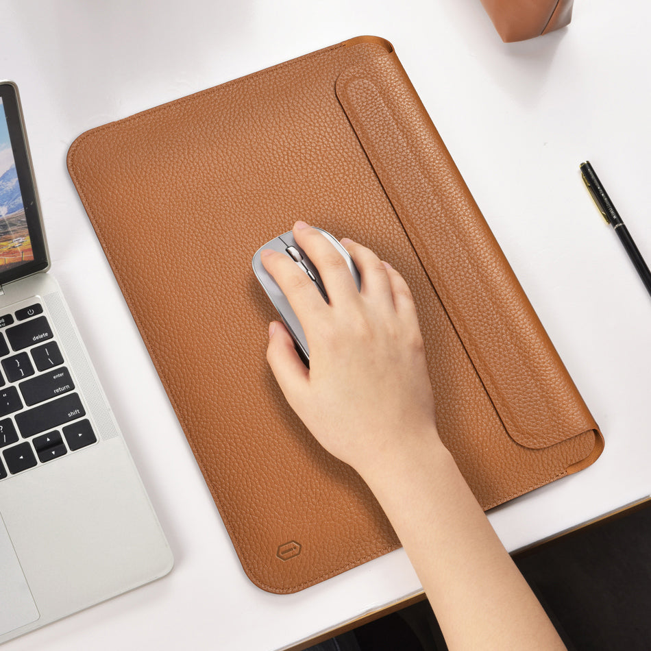 WIWU Skin Pro II Series Magnetic Closure Cowhide Genuine Leather Laptop Notebook Protective Sleeve Bag for MacBook Pro 13.3-inch 2016/2017/2018/2019/2020/M1 - Navy Blue