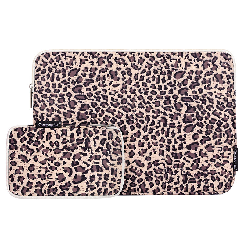 Leopard Pattern Laptop Sleeve Ultra-thin Computer Bag Pouch with Small Bag - Yellow/for 13-inch Laptop