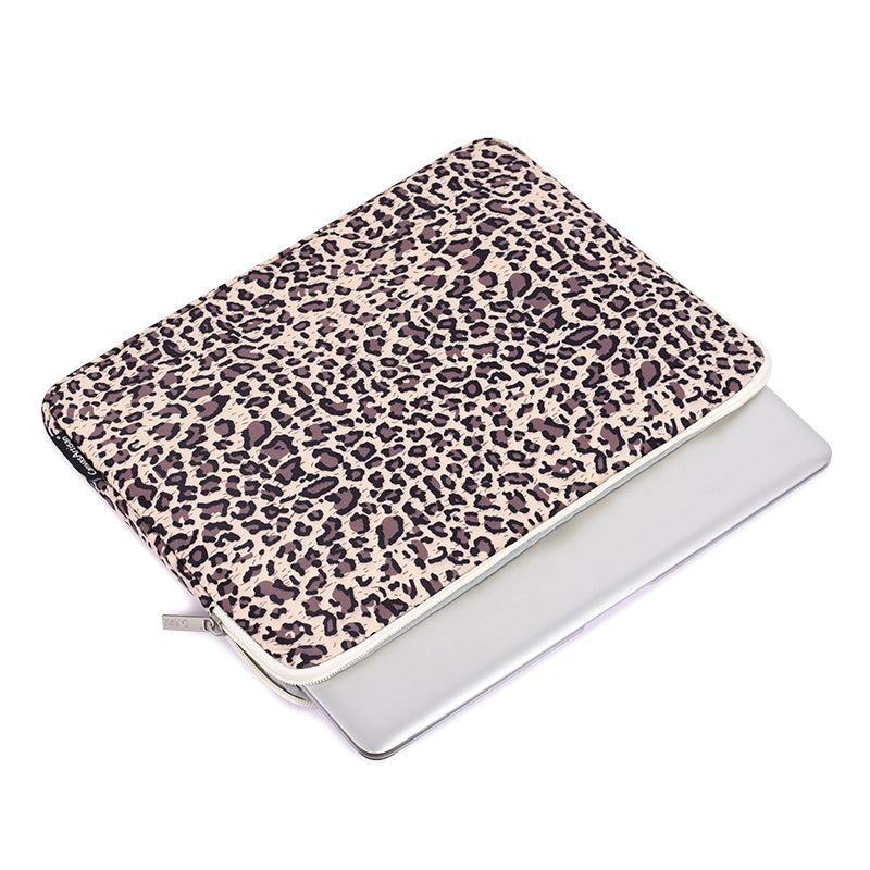 Leopard Pattern Laptop Sleeve Ultra-thin Computer Bag Pouch with Small Bag - Yellow/for 13-inch Laptop
