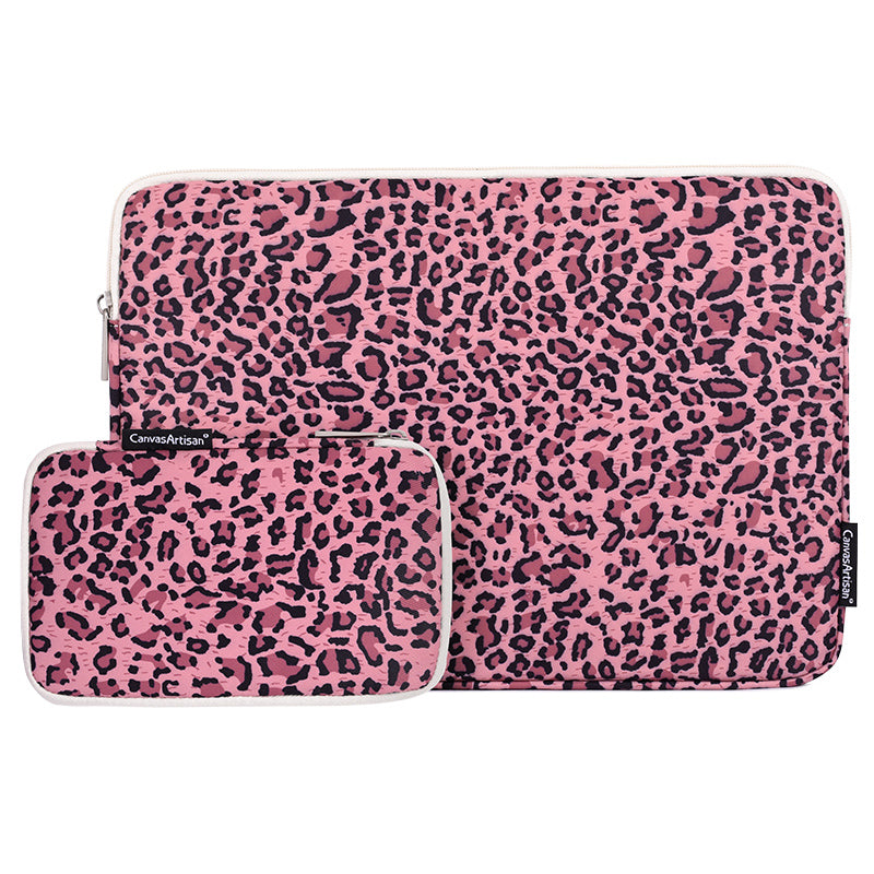 Leopard Pattern Laptop Sleeve Ultra-thin Computer Bag Pouch with Small Bag - Pink/for 13-inch Laptop