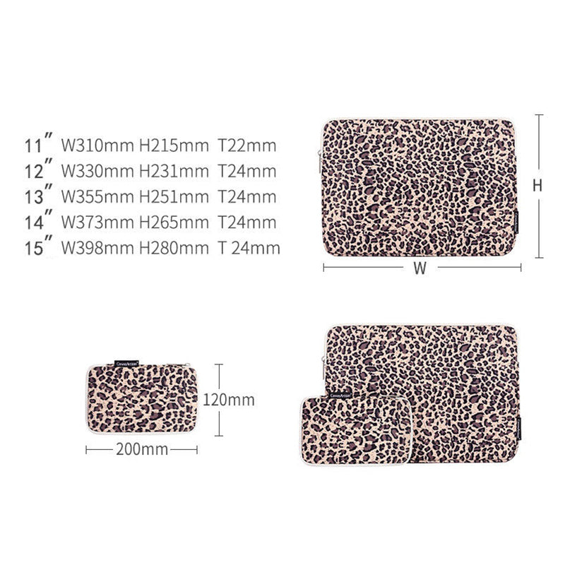 Leopard Pattern Laptop Sleeve Ultra-thin Computer Bag Pouch with Small Bag - Pink/for 15-inch Laptop