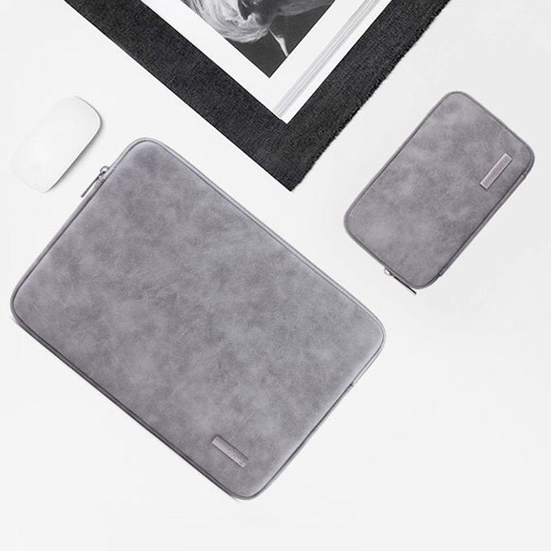 Solid Color PU Leather Notebook Case Shockproof Protective Sleeve Bag with Small Bag - Grey/for 14-inch Laptop