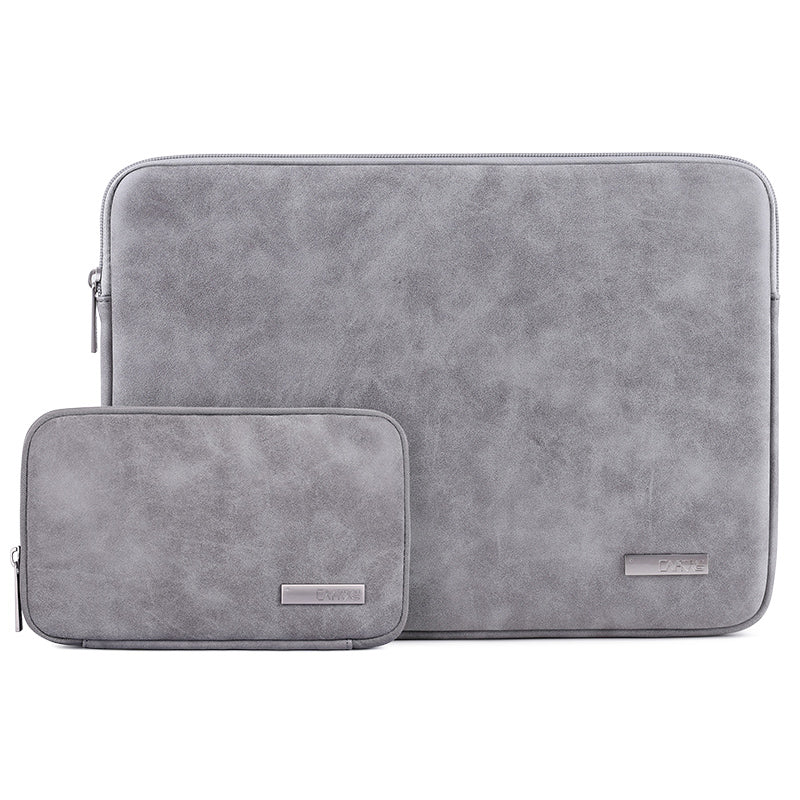 Solid Color PU Leather Notebook Case Shockproof Protective Sleeve Bag with Small Bag - Grey/for 15-inch Laptop