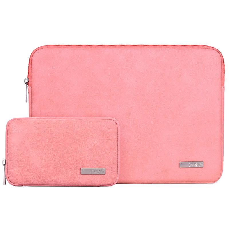 Solid Color PU Leather Notebook Case Shockproof Protective Sleeve Bag with Small Bag - Pink/for 14-inch Laptop