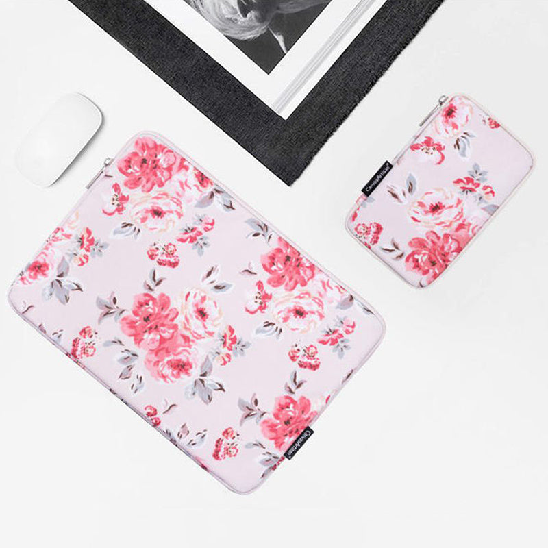 Notebook PC Carrying Case Watercolor Flower Pattern Protective Laptop Sleeve with Small Bag - White/for 11-inch Laptop