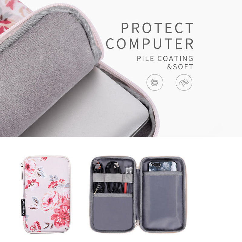 Notebook PC Carrying Case Watercolor Flower Pattern Protective Laptop Sleeve with Small Bag - White/for 11-inch Laptop