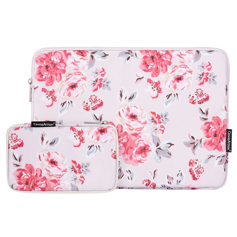Notebook PC Carrying Case Watercolor Flower Pattern Protective Laptop Sleeve with Small Bag - White/for 12-inch Laptop