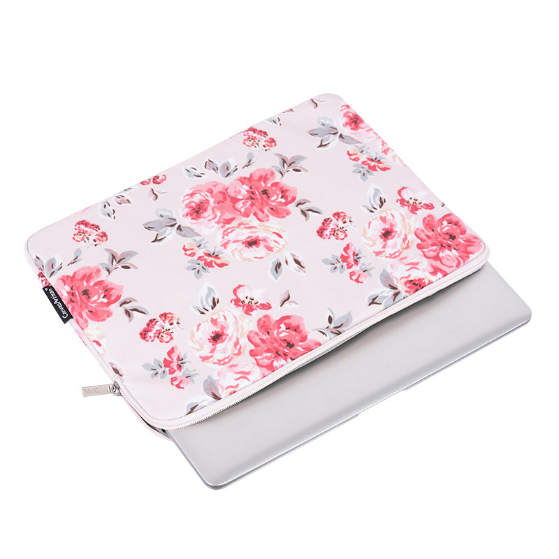 Notebook PC Carrying Case Watercolor Flower Pattern Protective Laptop Sleeve with Small Bag - White/for 12-inch Laptop
