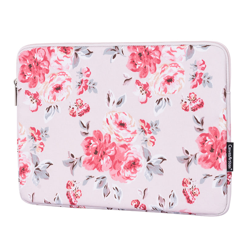 Notebook PC Carrying Case Watercolor Flower Pattern Protective Laptop Sleeve with Small Bag - White/for 14-inch Laptop