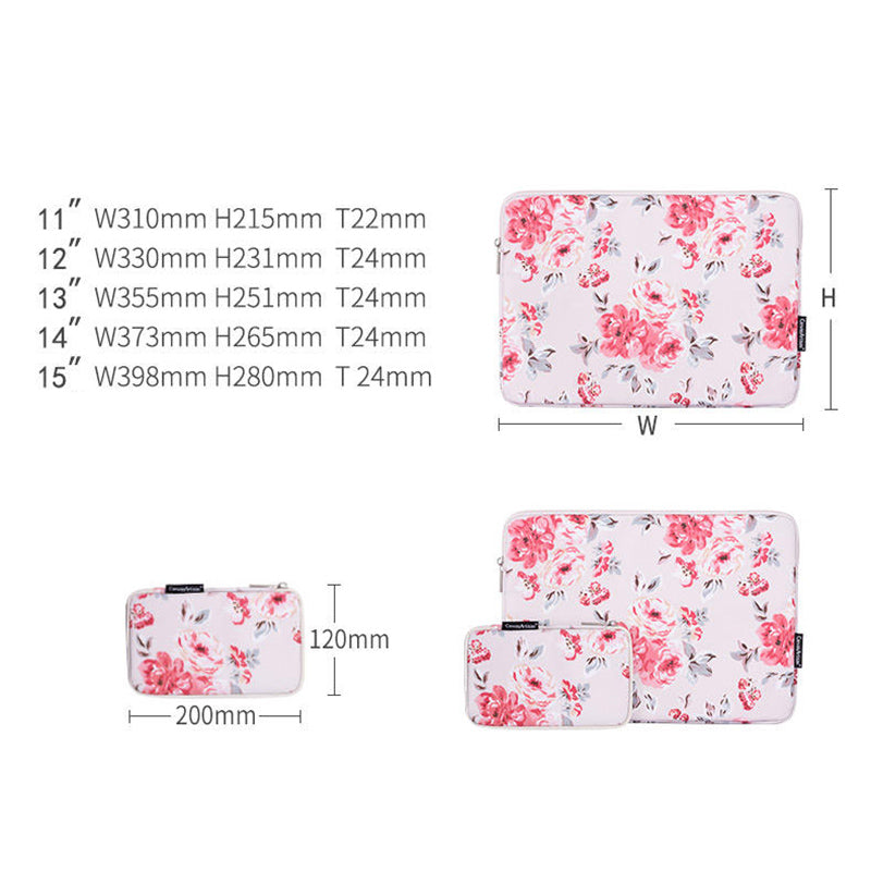 Notebook PC Carrying Case Watercolor Flower Pattern Protective Laptop Sleeve with Small Bag - White/for 15-inch Laptop