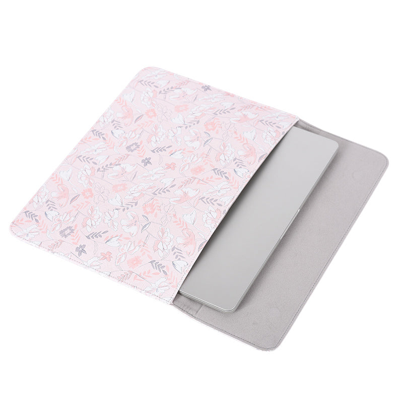 Flower Leaf Pattern PU Leather Laptop Sleeve Notebook Shockproof Case Carrying Bag - Pink/for 14-inch Laptop