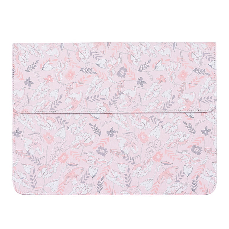 Flower Leaf Pattern PU Leather Laptop Sleeve Notebook Shockproof Case Carrying Bag - Pink/for 15-inch Laptop