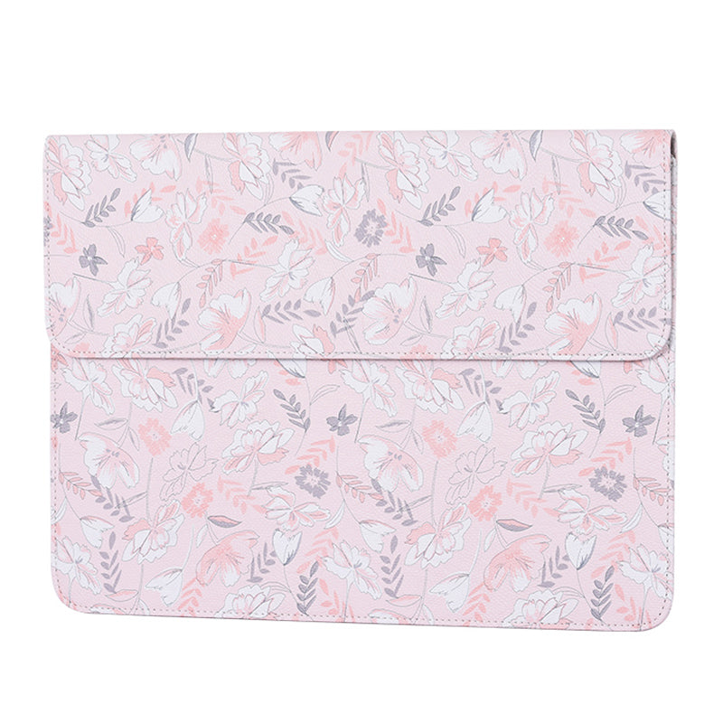 Flower Leaf Pattern PU Leather Laptop Sleeve Notebook Shockproof Case Carrying Bag - Pink/for 15-inch Laptop